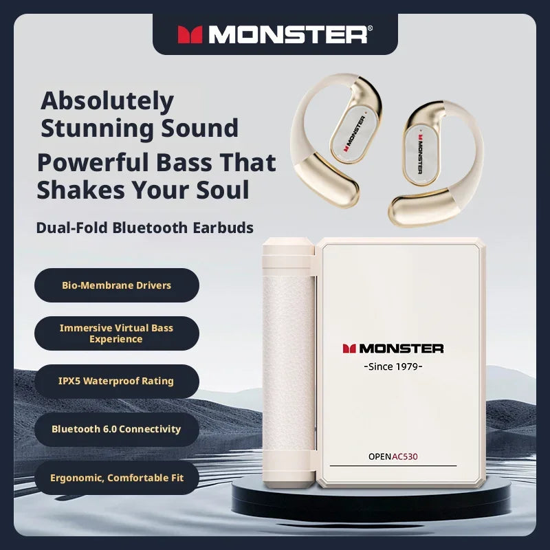 Monster AC530 Open Bi-Folding Wireless Bluetooth Headset, Perfect for Sports and Running Enthusiasts