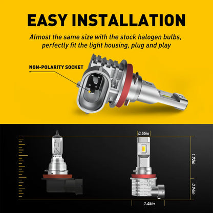 AUXITO 2Pcs H8 H11 LED Bulb Fog Lights Switch Switchback Dual Color White Yellow Wireless H9 Car Day Driving Running Lamp 12V