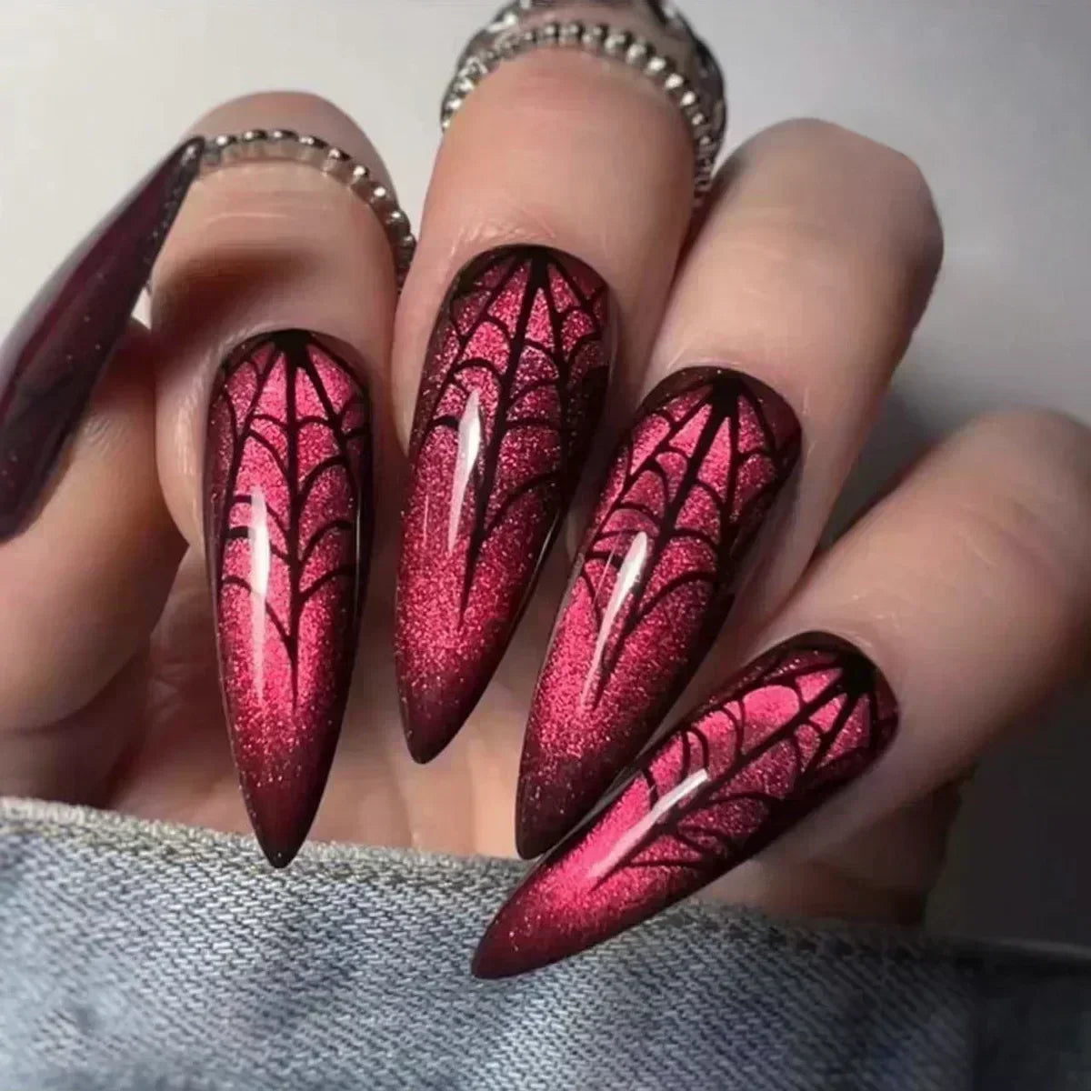 24Pcs Halloween False Nails – Almond Head Clown Design French Full Cover Press-on Nails