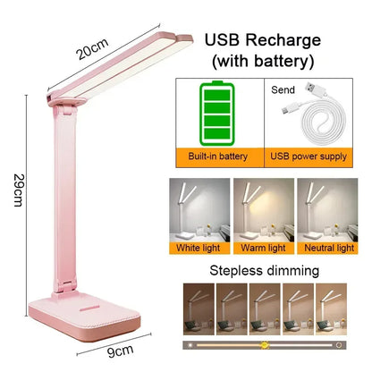 LED Desk Lamp USB Rechargeable Table Lamp 3 Levels Dimmable Touch Desk Lighting Eye Protection Foldable For Bedroom Desk Light - Urbizia