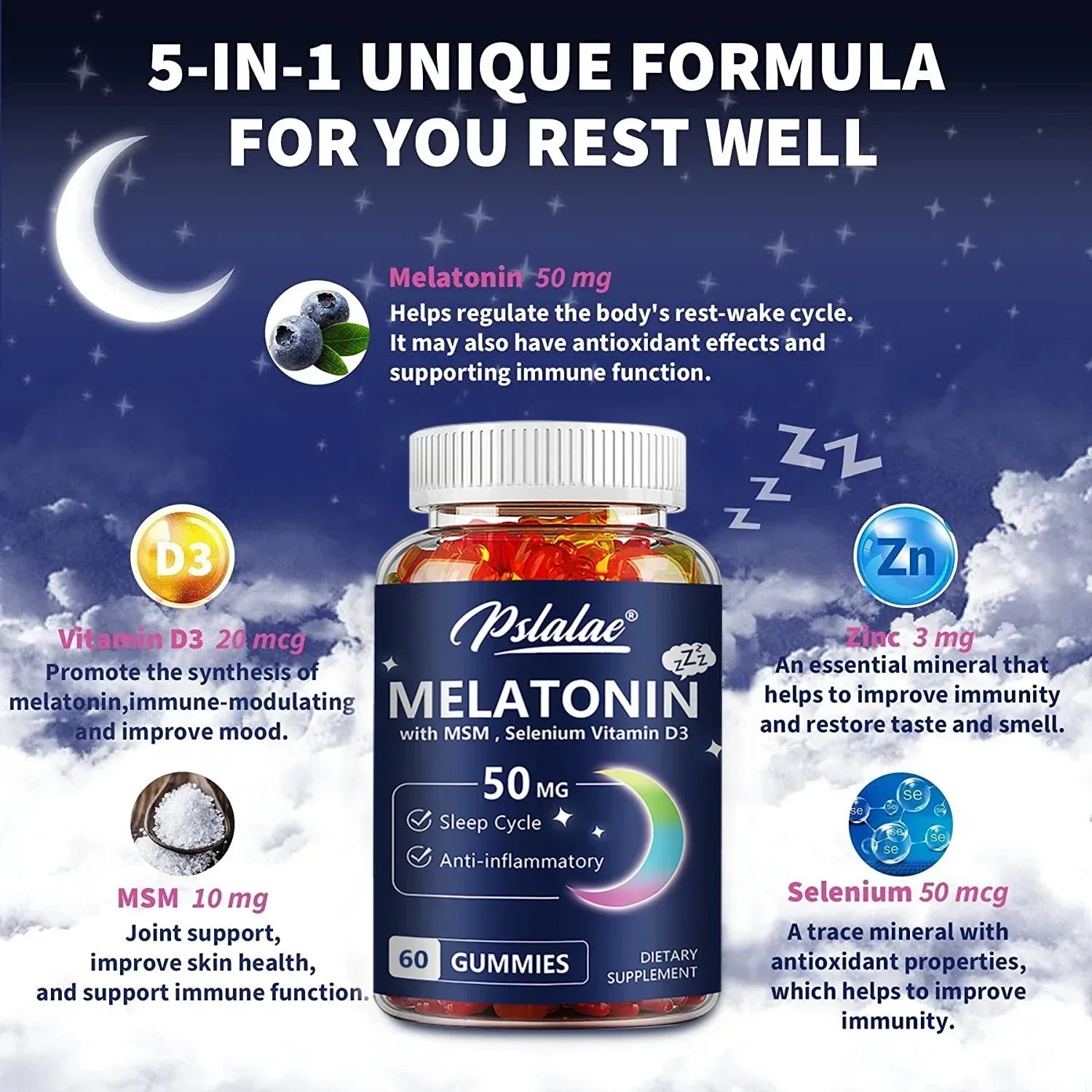 Melatonin Gummies - Sleep Aid, Improve Sleep Quality and Support Deep Sleep - 60 Gummies - Urbizia