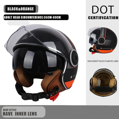 DOT Certified Vintage Open Helmet Motorcycle Open Face Helmet Retro 3/4 Helmet Cruise Casco Casque Moto Men Women
