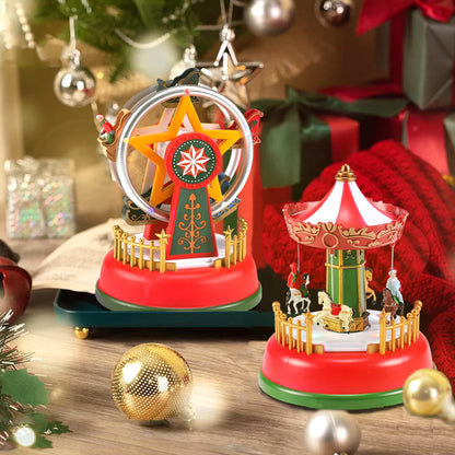 LED Christmas Carousel Decoration Music Box – Holiday Village Scene Ornament with Lights