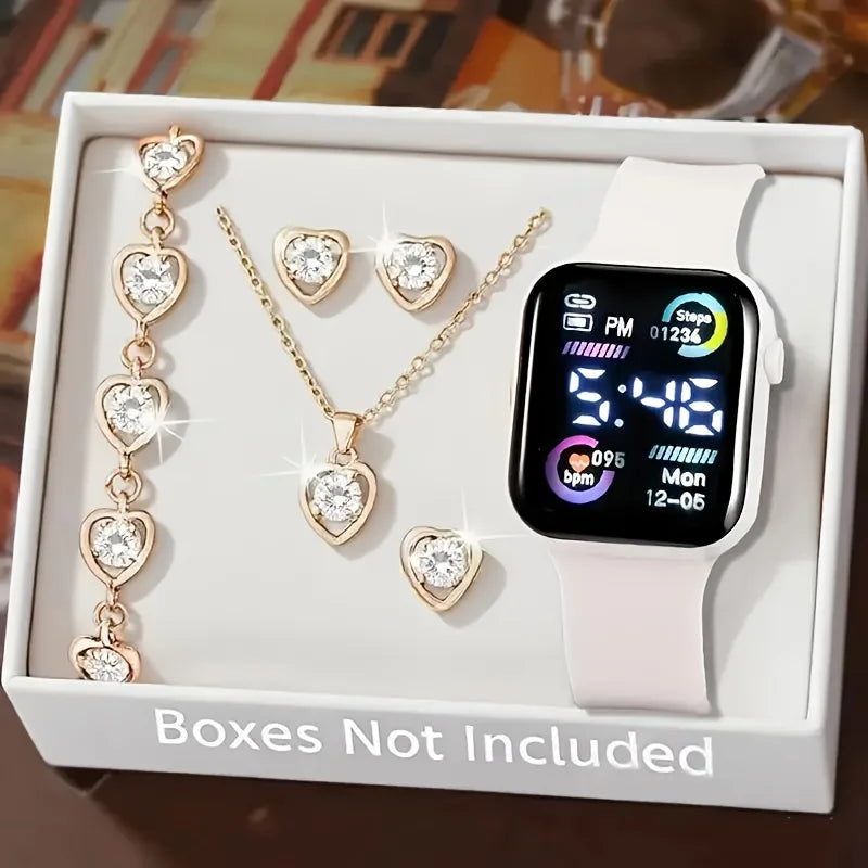 6-piece set of fashion electronic watch necklace earrings ring set for teenagers boys and girls, the best choice for frien watch for women women watches