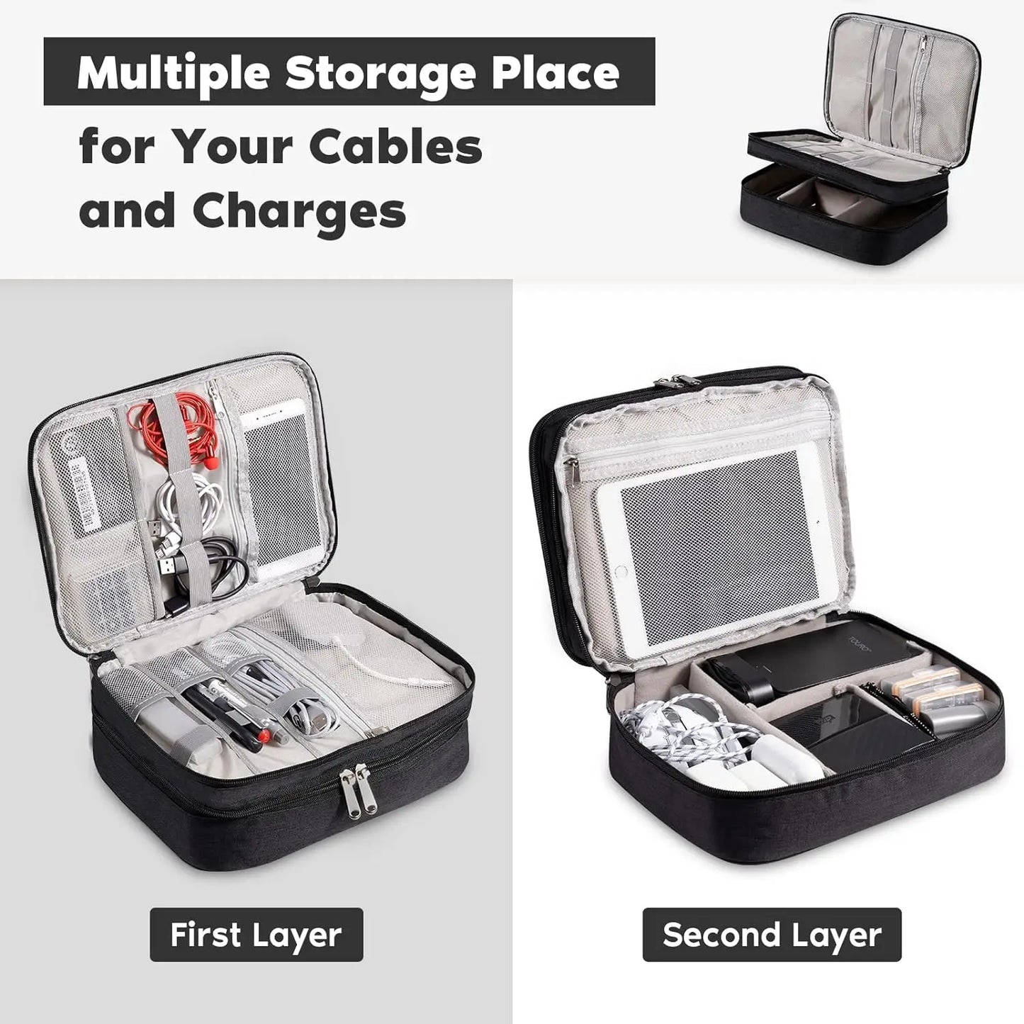 Three Layer Digital Storage Bag Multi-functional Cable Storage Box Portable Waterproof Travel Case for Data Mobile Power Bank