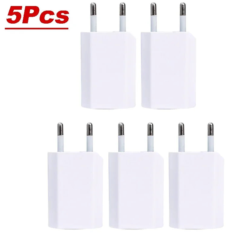 5V/1A USB Home Travel Charger 1-5Pcs EU Plug Power Wall Adapter Mobile Phone Charger Power Adapter For iPhone Samsung Xiaomi 15