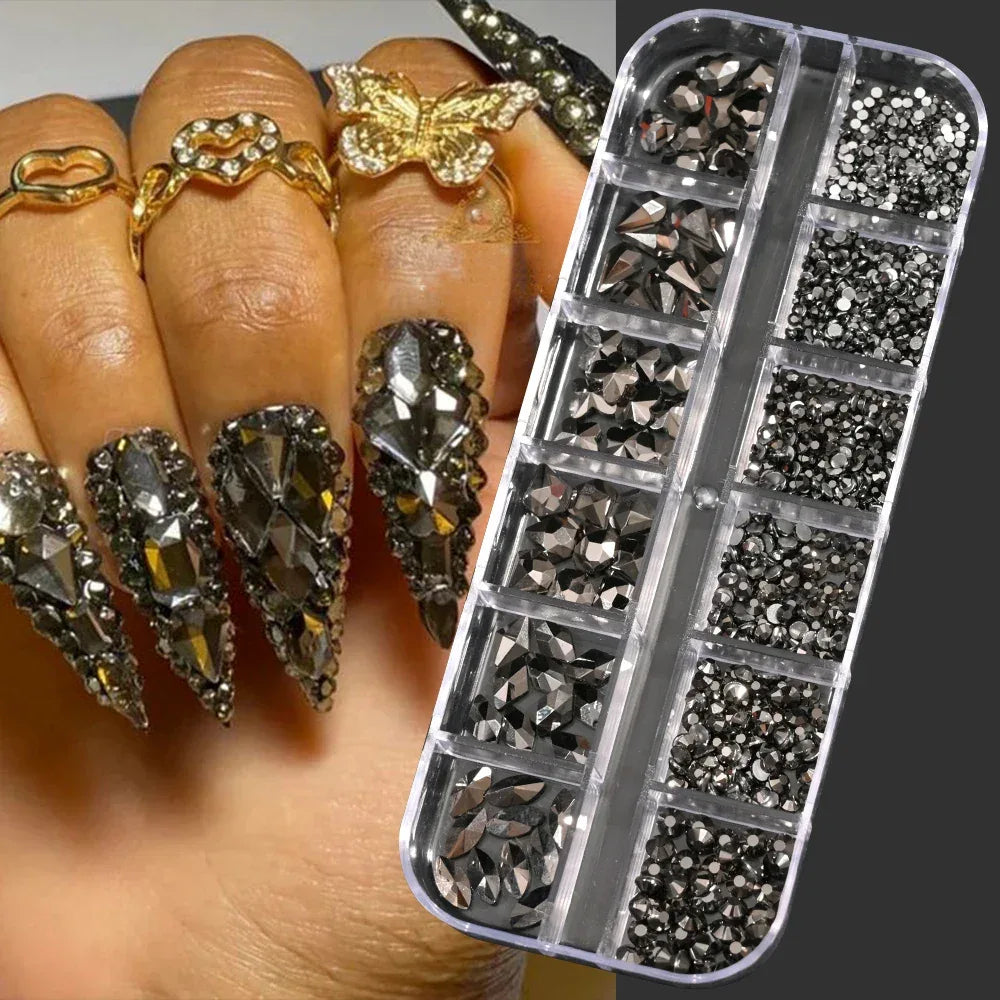 100/50cm Long Luxury Crystal Chain Nail Charms 1.5/2mm Shinying Clear/AB Diamond Nail Art Metal Steel French Manicure Crystal