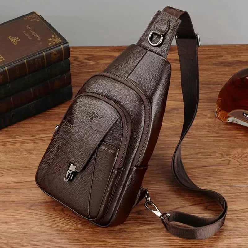 Men's Pu Leather Chest Bag, Crossbody Sling Bag Waterproof Lightweight Anti-Theft Waist Pack for Running Travel