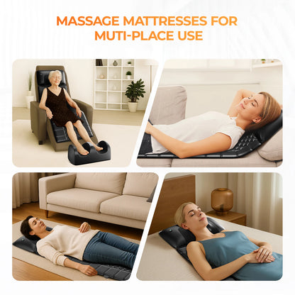 Shiatsu Full Body Massage Mat with Heat, Detachable Massager Pad, 10 Vibrating Motors, 9 Intensity Levels, Relax at Home Office