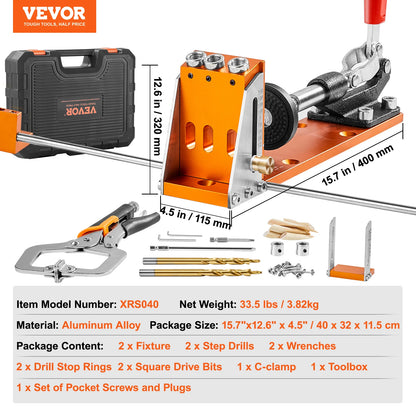 SucceBuy 30 Pcs Pocket Hole Jig Kit Adjustable & Easy to Use Pocket Hole Jig System with Step Drills Wrenches Drill Stop Rings