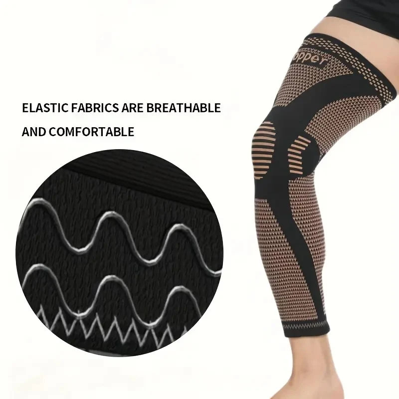 1pc/2pcs Copper Compression Knee Sleeves, Stretchable Full Leg Support Knit Fabric Knee Brace Breathable