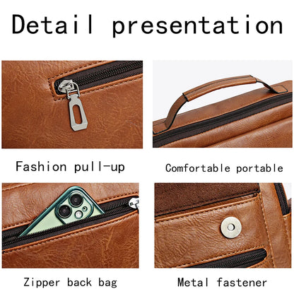 Durable Retro Men’s Crossbody Bag, Soft Faux Leather Handheld Messenger Purse Available in Black, Brown & Coffee Solid Colors