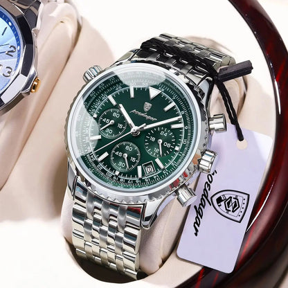 POEDAGAR Luxury Business Men's Watch Stainless Steel Chronograph Date Sport Quartz Man Clock Waterproof Luminous Military Watches For Men