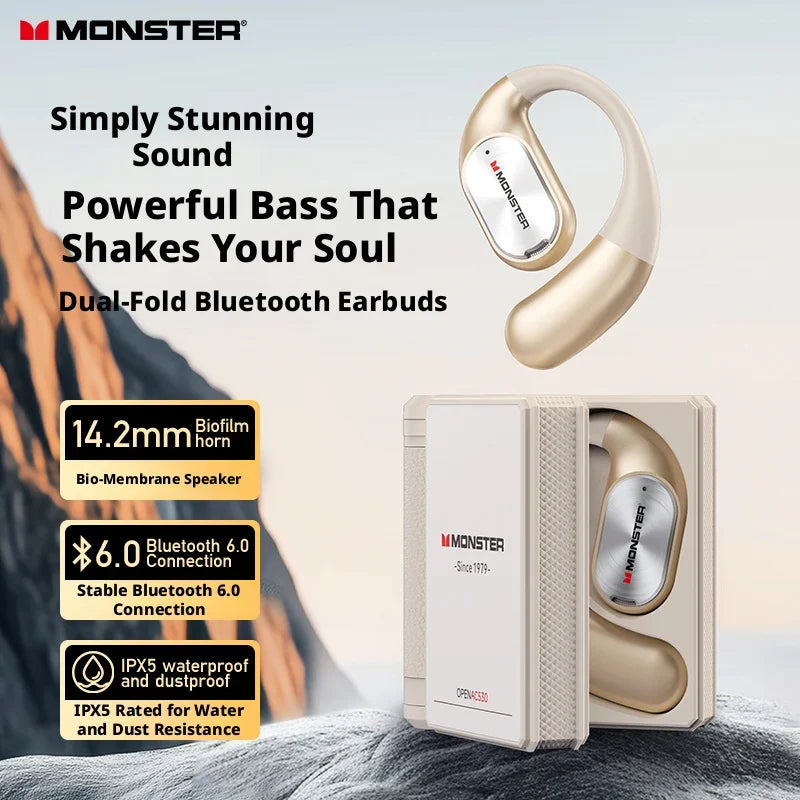 Monster AC530 Open Bi-Folding Wireless Bluetooth Headset, Perfect for Sports and Running Enthusiasts