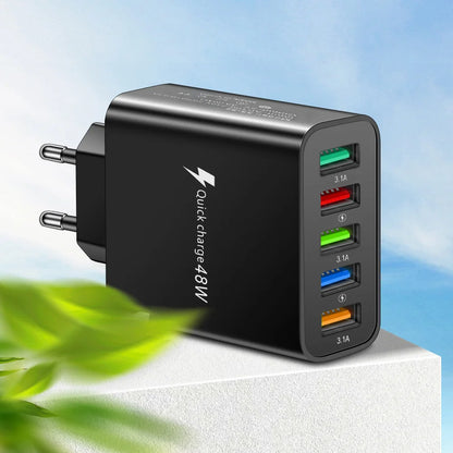 48W USB Charger Fast Charging QC3.0 Wall Charger Adapter For iPhone 14 13 Samsung Xiaomi Mobile Phone Charger 5 Ports EU US Plug