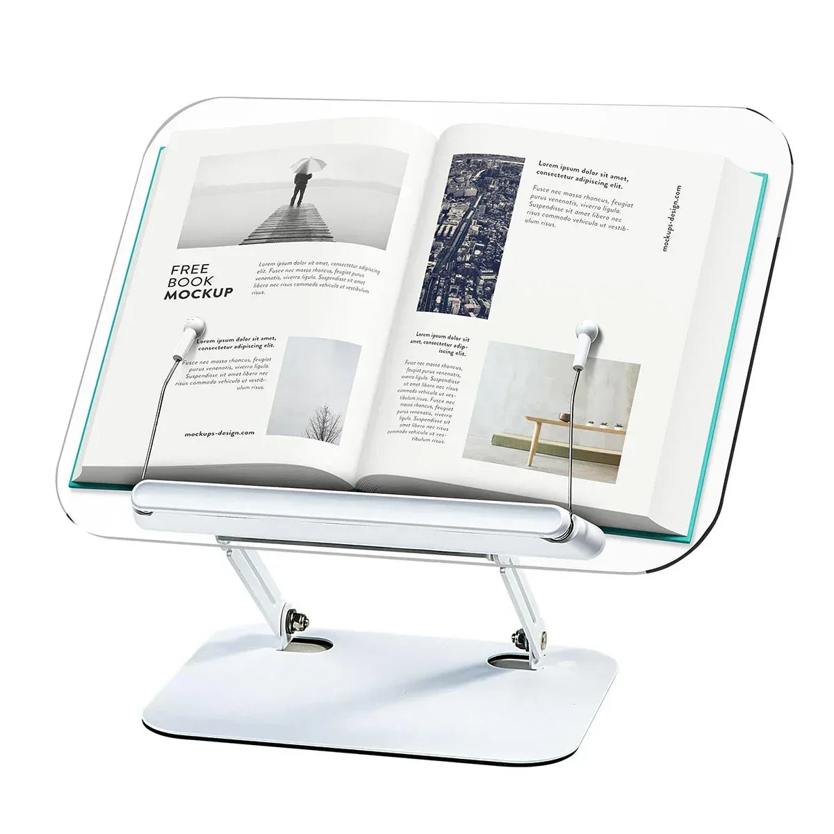 NEW Book Stand for Reading Adjustable Book Holder with 360° Rotating Base Elastic Page Clips Foldable Desktop Riser Stand - Urbizia