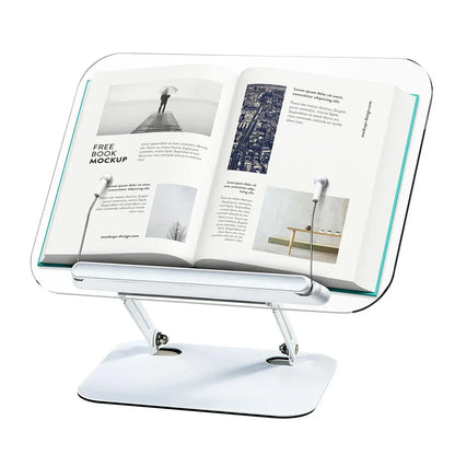 NEW Book Stand for Reading Adjustable Book Holder with 360° Rotating Base Elastic Page Clips Foldable Desktop Riser Stand - Urbizia