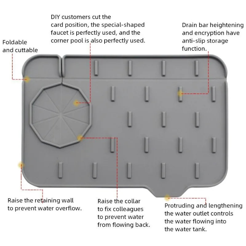 Silicone Faucet Mat Handle Drip Catcher Tray Double Sided Use Water Drain Pad Sink Splash Guard Kitchen Accessories