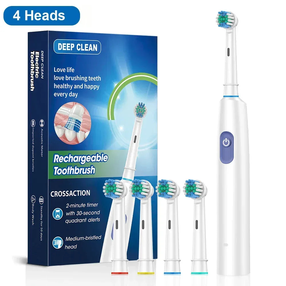 Electric Toothbrush Rotary Rechargeable Electric Toothbrush for Adults Rotating Electric Toothbrushes with 8 Soft Brush Heads - Urbizia