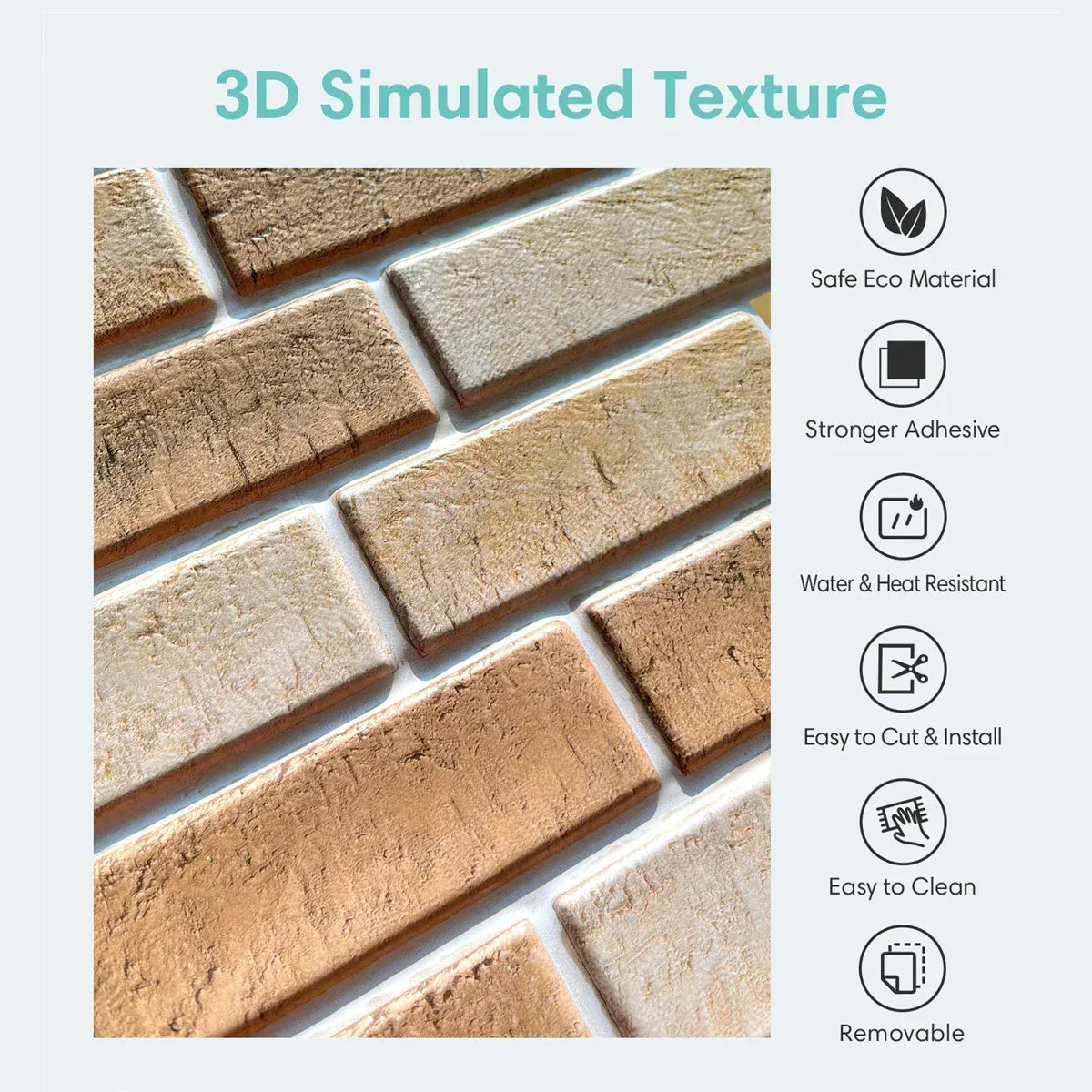 3D Wall Sticker Self-adhesive Faux Brick Wall Panel Peel and Stick Tile Backsplash for Kitchen Bedroom Waterproof Tile Sticker - Urbizia