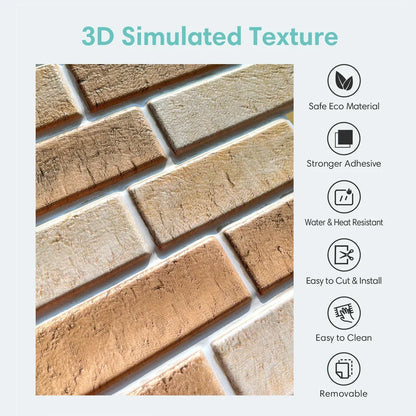 3D Wall Sticker Self-adhesive Faux Brick Wall Panel Peel and Stick Tile Backsplash for Kitchen Bedroom Waterproof Tile Sticker - Urbizia