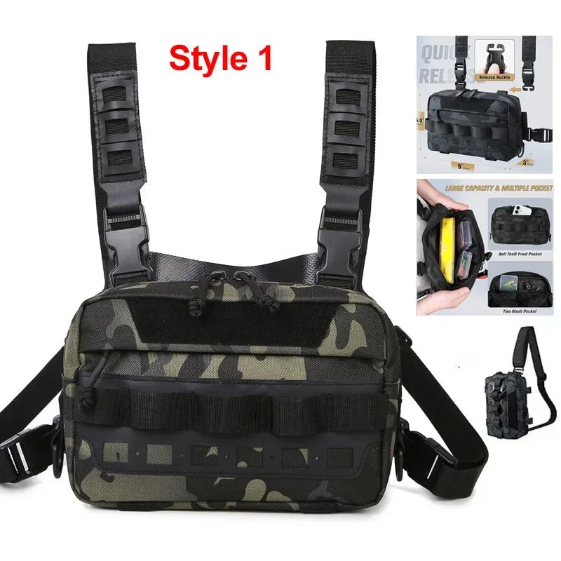 Men’s Camo Fishing Vest Chest Pack Outdoor Tackle Bag - Urbizia