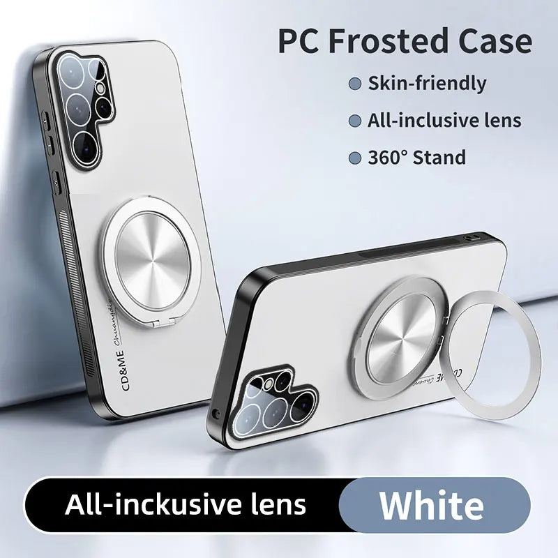 Luxury AG Matte Case For Samsung S25 S24 Ultra FE S25 Plus S24+ Magnetic PC Frosted 360 Bracket Stand Protective Cover
