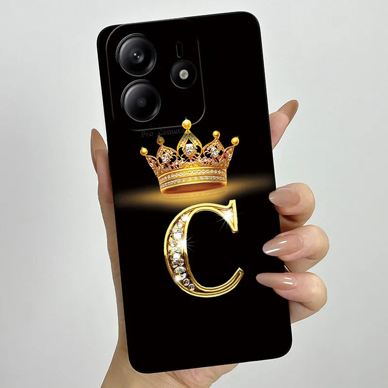 Case For Xiaomi Redmi Note 14 5G Phone Cover Note14 Global Funda Luxury Crown Letters Soft Silicone Back Cover For Redmi Note 14