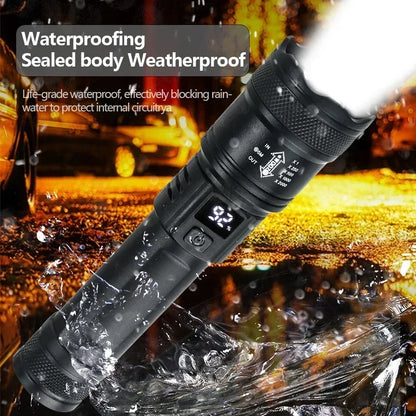 High Strong Power Led Flashlights 2000LM Tactical Torch with Display Light USB Charging Camping Fishing Emergency Zoom Lantern - Urbizia