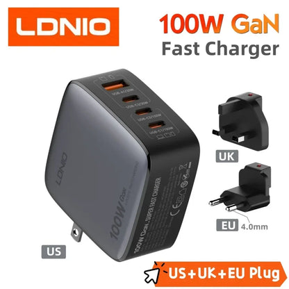 LDNIO 100W Charger Gan Fast Charge Type C USB Charging Station Phone Tablet Laptop Macbook Portable Charger EU UK US Plug Adapte - Urbizia