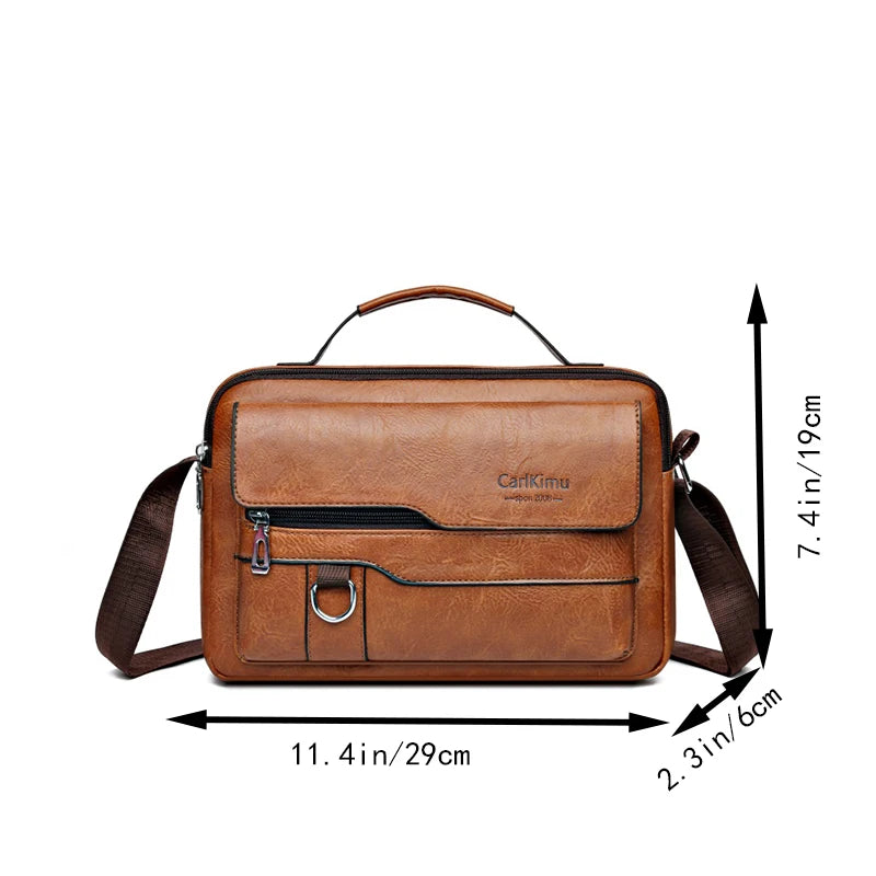 Durable Retro Men’s Crossbody Bag, Soft Faux Leather Handheld Messenger Purse Available in Black, Brown & Coffee Solid Colors