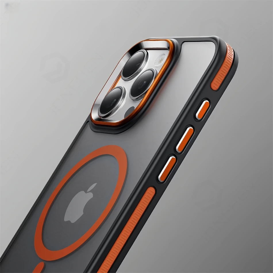 Luxury Anti-Slip Translucent Shockproof Armor Case For iPhone 15 16 17 18 Pro Max For Magsafe Magnetic Wireless Charge Cover