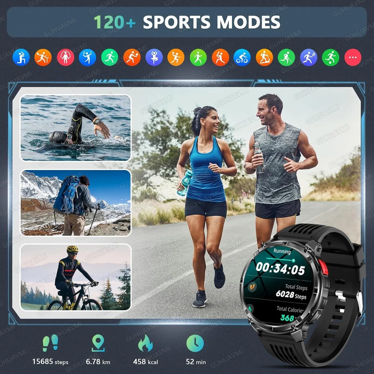 2026 New 1100mAh Big Battery Smart Watch Men Outdoor GPS Path Compass 10ATM Waterproof Bluetooth Call AMOLED HD Sport Smartwatch - Urbizia