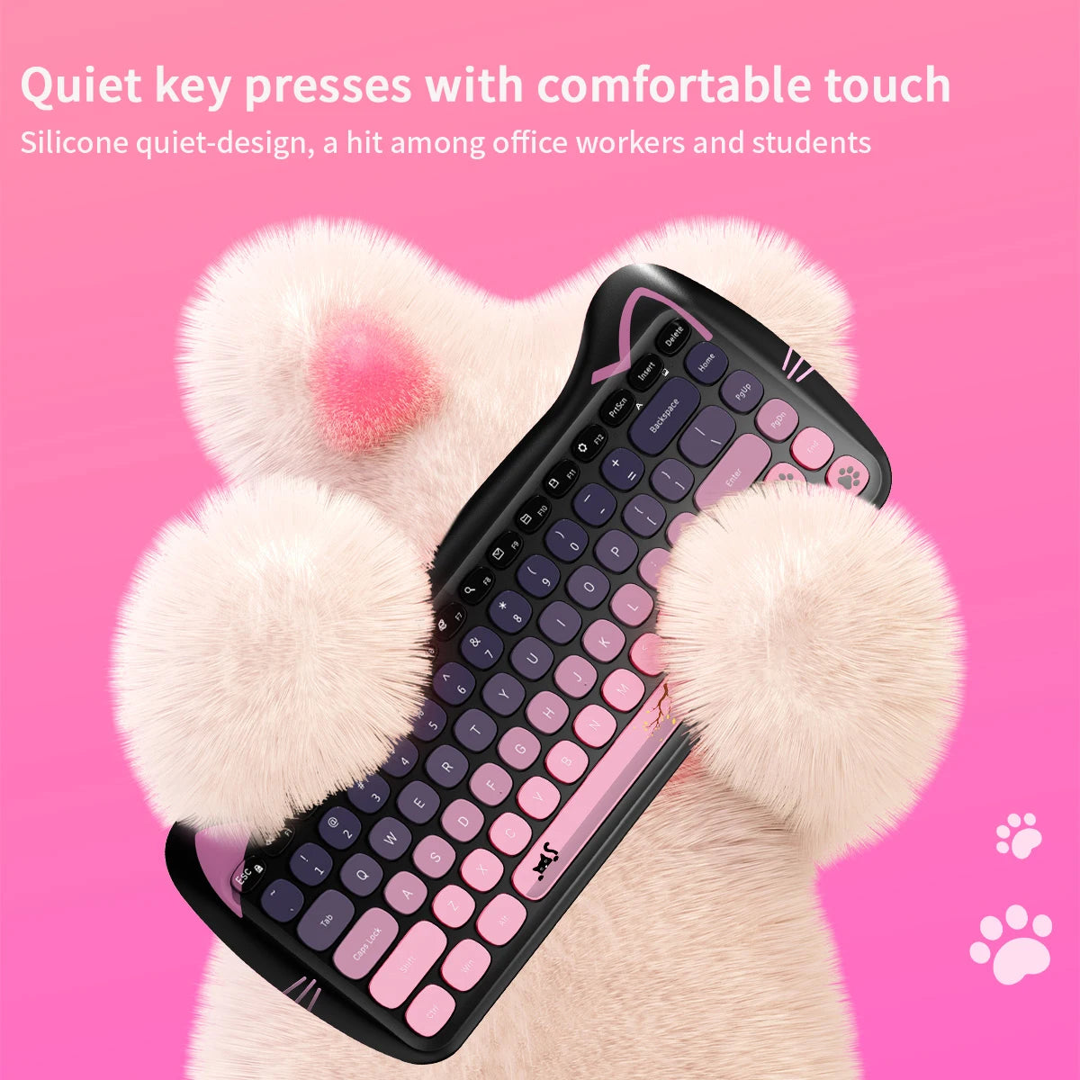 GEEZER Wireless Connection Cute Cat Shape Mixed Color Keycaps Ergonomic Cute Cat Style Keyboard Mouse Set