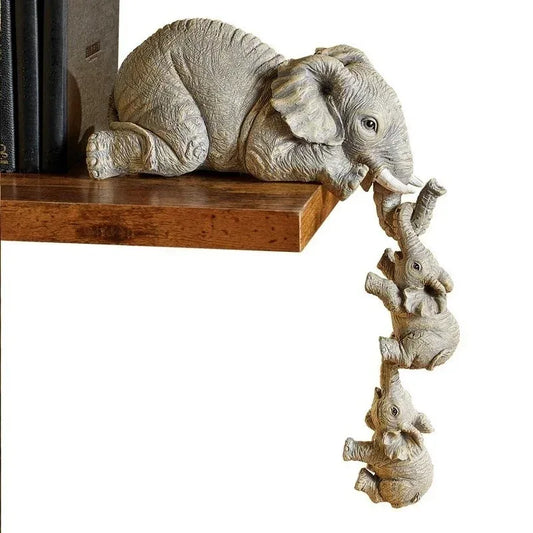 3pcs/set Cute Elephant Figurines Elephant Holding Baby Elephant Hanging Off The Edge of A Shelf or Table Resin Crafts - Urbizia