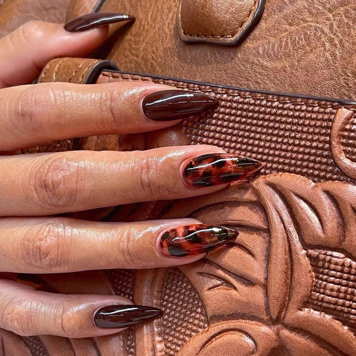 24Pcs Black Y2K Fake Nails with Diamond – Long Almond Butterfly Design Halloween Press-on Nails