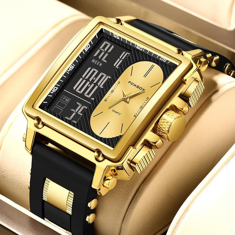 FOXBOX New Creative Square Watch Men Fashion Business Silicone Waterproof Men's Electronic Wristwatch LED Backlight Chronograph