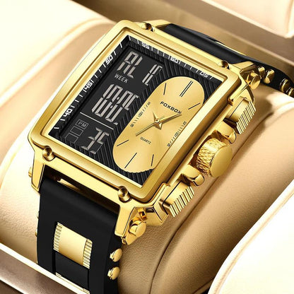 FOXBOX New Creative Square Watch Men Fashion Business Silicone Waterproof Men's Electronic Wristwatch LED Backlight Chronograph