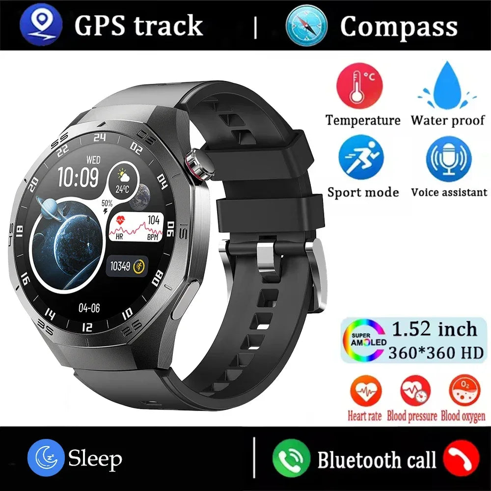 2025New For Android and ios Smart Watch Men AMOLED Screen GPS Motion trajectory Heart Rate Bluetooth Calls SmartWatch Waterproof - Urbizia
