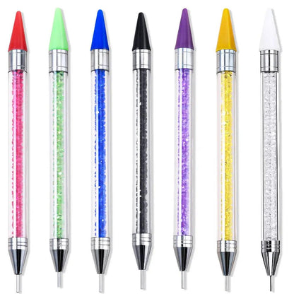 1Pc Dual Heads Point Drill Pen Acrylic Handle Crystal Beads Rhinestone Gems Picker Dotting Wax Pencil DIY Nail Art Tools