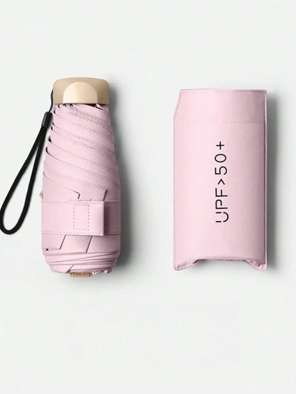 1pc Lightweight Portable Travel Umbrella, Waterproof, Manual Open/Close, 6 Reinforced Ribs, UV Protection Sunshade, Unisex (Due To Batch Differences, The Umbrella Fabric, Rib Color, English Letter Pattern Design, Button Shape