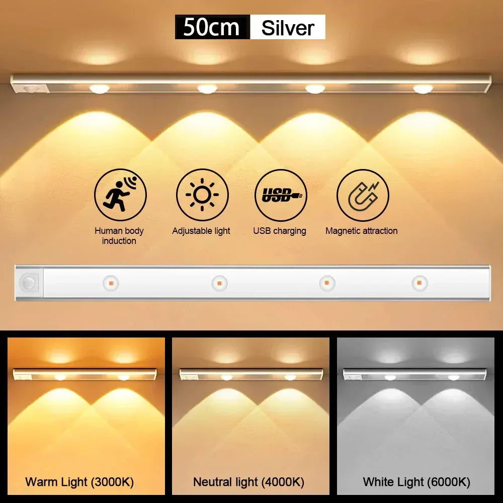 Motion Sensor Light LED Sensor Lamp Wireless Ultra Thin USB LED For Kitchen Cabinet Bedroom Wardrobe Indoor Lighting Night Light - Urbizia