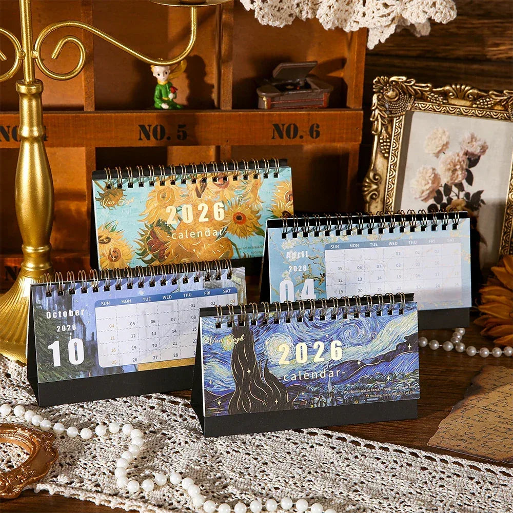 1Pc 2026 Desk Calendar Vintage Painting Calendar With Memo Notes Monthly Calendar For Home Office School Planning Organizing - Urbizia