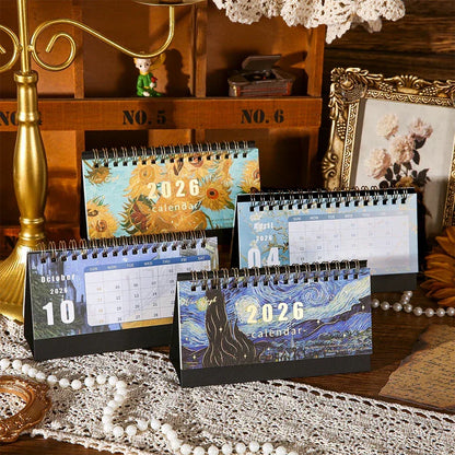 1Pc 2026 Desk Calendar Vintage Painting Calendar With Memo Notes Monthly Calendar For Home Office School Planning Organizing - Urbizia