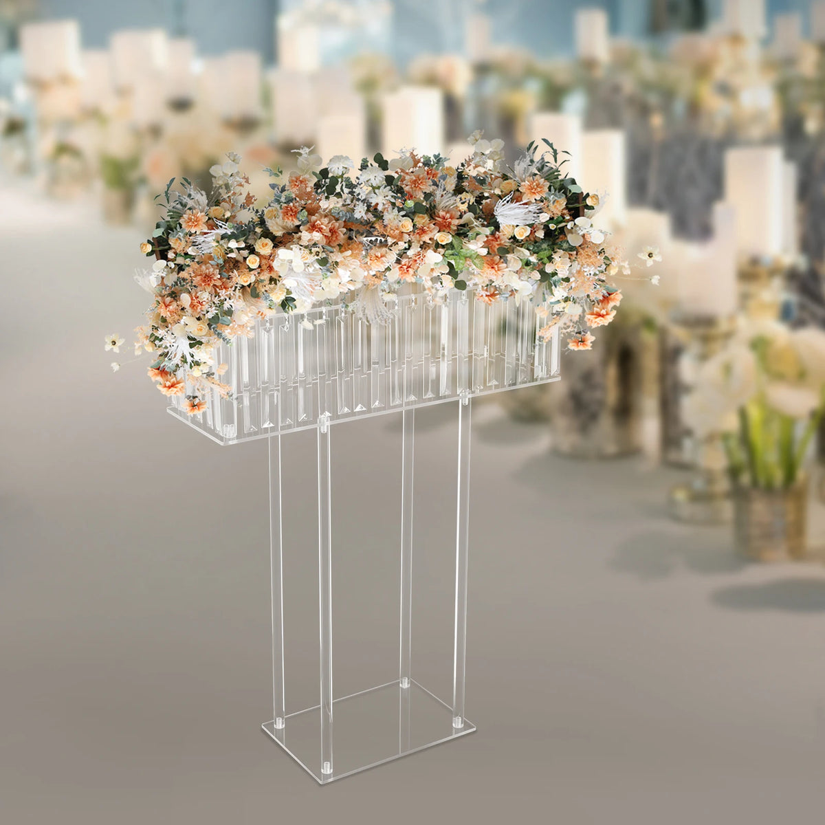 Crystal Flower Stand Clear Wedding Flowers Display Racks Crystal Floral Centerpiece for Wedding Decorations, Parties 60*20*78cm