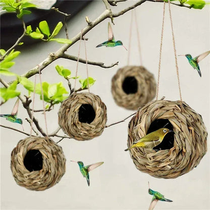2024 New Birds Nest Bird Cage Grass Egg Cage Bird House Outdoor Decorative Weaved Hanging Parrot Nest Houses Pet Bedroom - Urbizia
