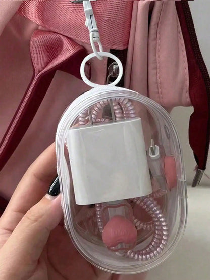 Portable Mini Transparent Zipper Storage Bag, Compact Multi-Functional Pouch, Earphone And Charger Organizer With Keychain, Transparent Travel Accessory, Can Be Used As Travel Organizer, Cosmetic Bag, Makeup Bag, Travel Toile
