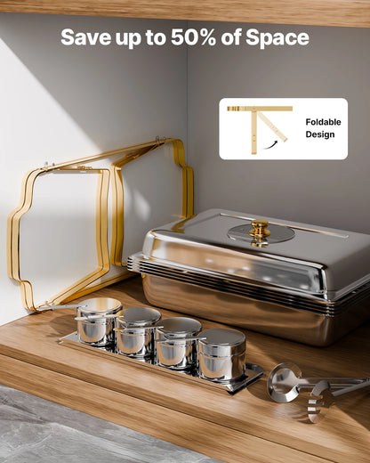 SucceBuy 2/4 Pack Chafing Dish Buffet Set Stainless Steel Chafer with Half Size Pans Rectangle Catering Warmer for Party Banquet