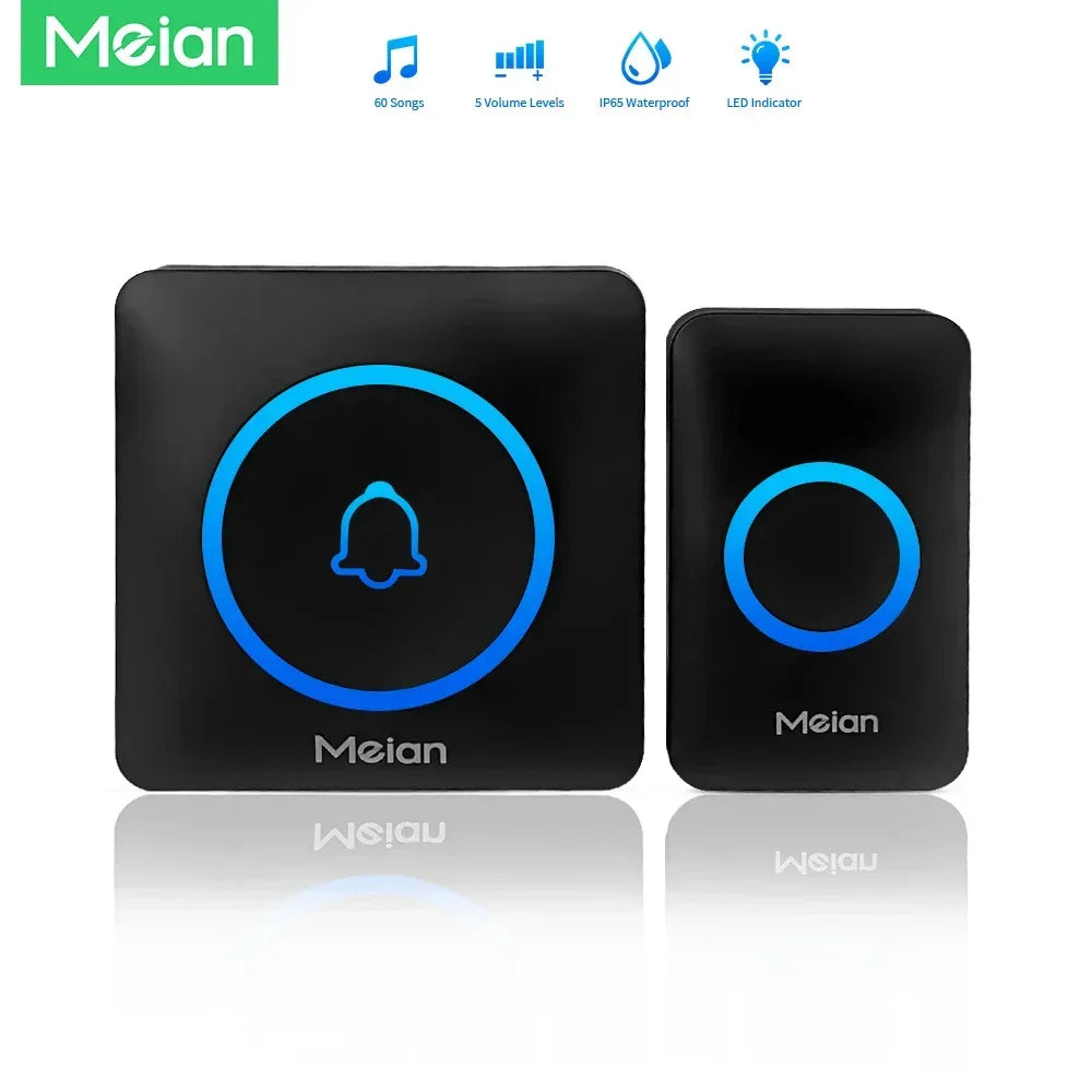 Meian Smart Home Doorbell Wireless Security Doorbell IP65 Waterproof Outdoor Door Bell 60 Songs 5 Volume Adjustable Chime Kit - Urbizia