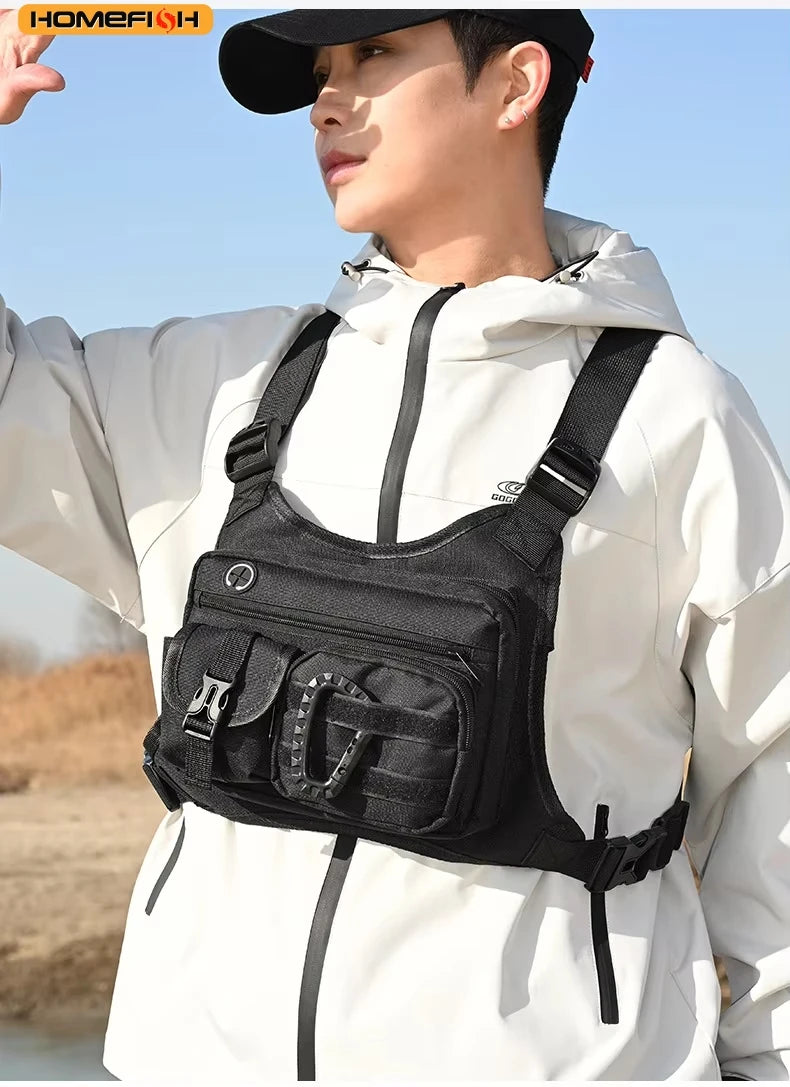 HOMEFISH Outdoor Chest Bag For Men and Women, Tactical Vest For Running, Cycling, EDC Chest Pack Rig For Sports and Workouts
